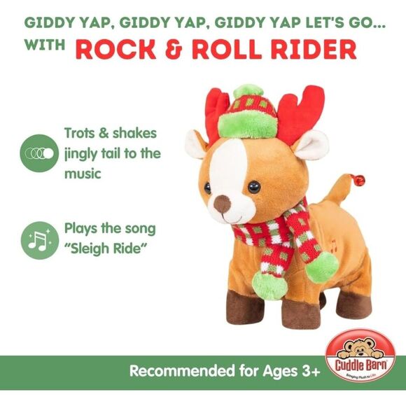 10 Inch Cuddle Rock & Roll Animated Rider Walking Reindeer Sings Sleigh Ride